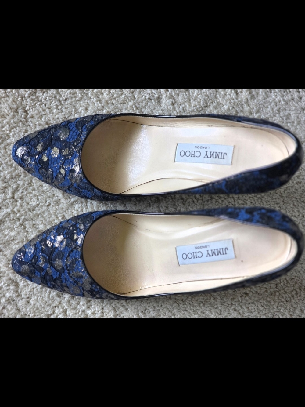 Jimmy Choo Blue and Silver Metallic Splatter Pointed Pump - Picture 3 of 7